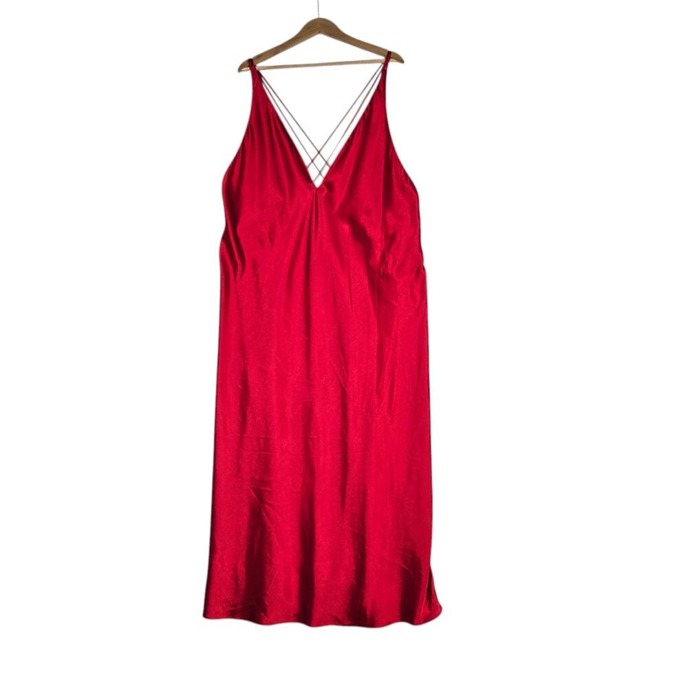Y2K Frederick’s Hollywood Satin Slip Dress 3X Red Bombshell Glam Maxi